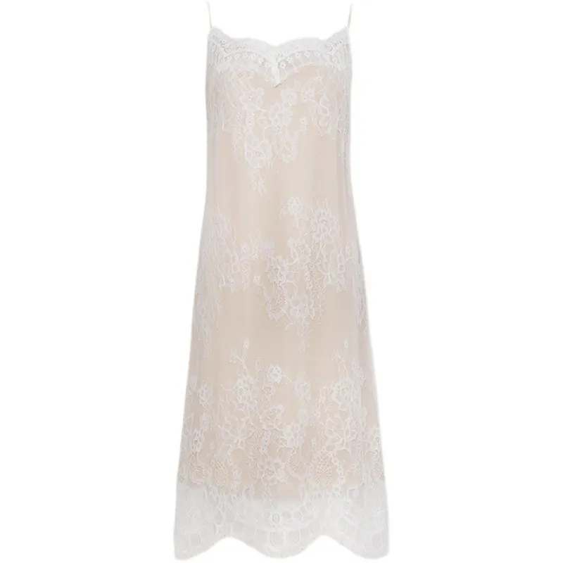 Versatile Eyelash Lace Suspender Dress For Women - Colour Of Skin