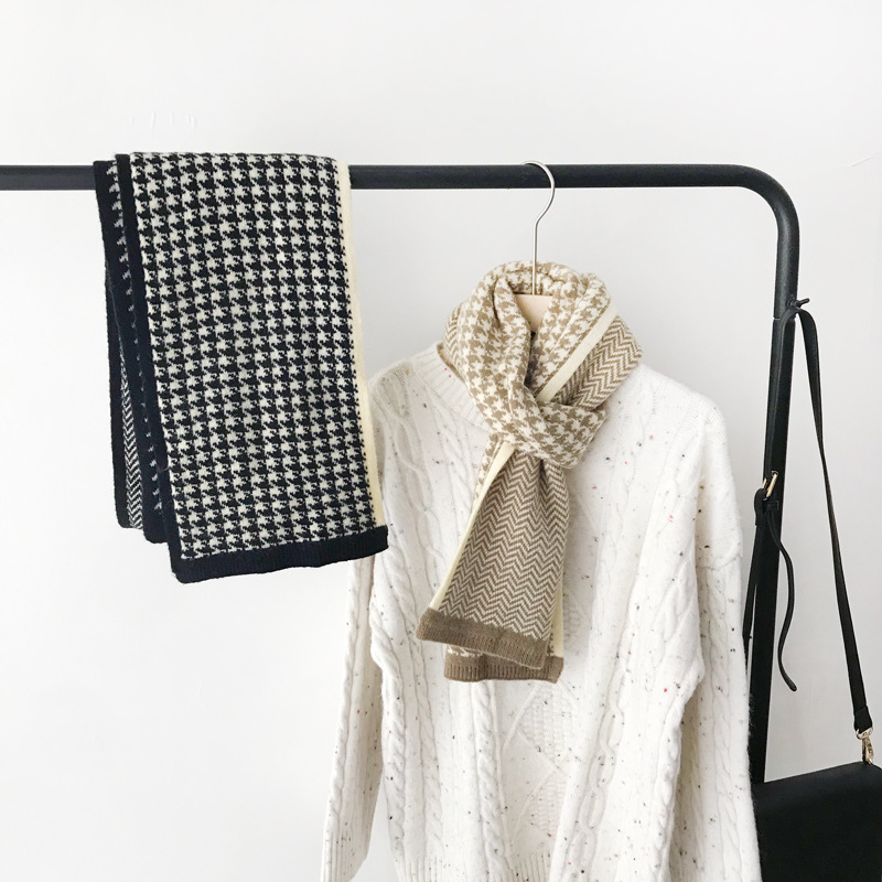 Women's Double-sided Houndstooth Herringbone Scarf