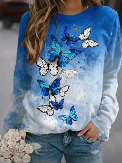 Flower Butterfly Round Neck Sweatshirt Female - Ph1M211112Y-Xxs - View 1