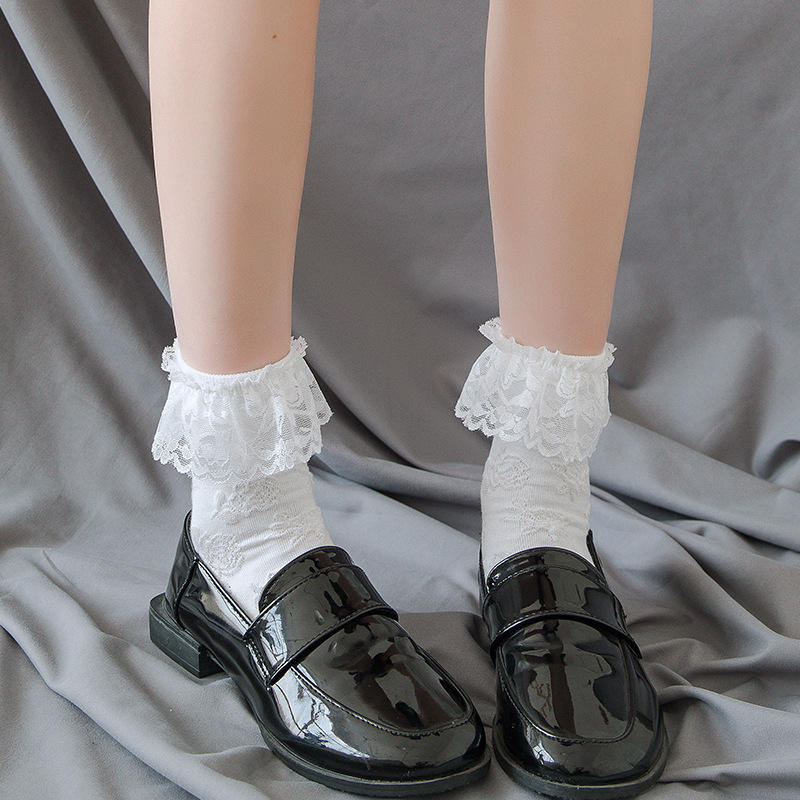 White Lolita Lace Socks Women's Mid Tube Cotton