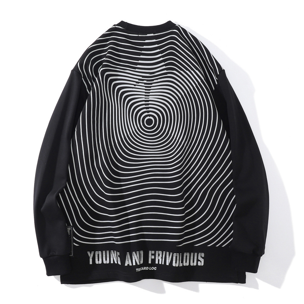 Abstract Print Hooded Sweatshirt Loose Round Neck