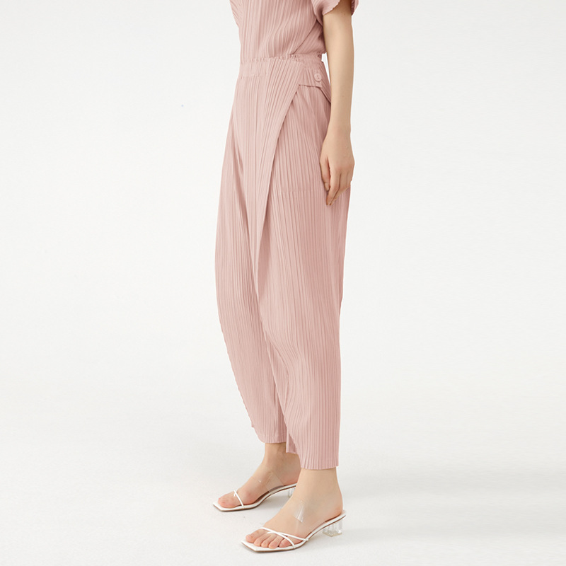 Fashion Ladies Mid waist Drape Straight Pleated Pants Pink - Shop at LoveMi