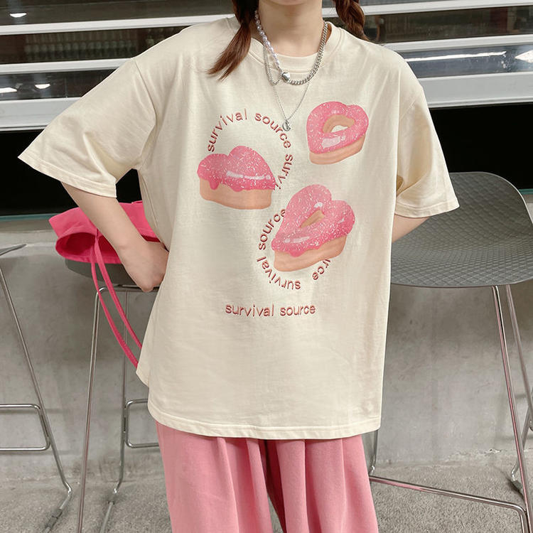 Title 3, Cartoon Love Donuts Loose Short Sleeve