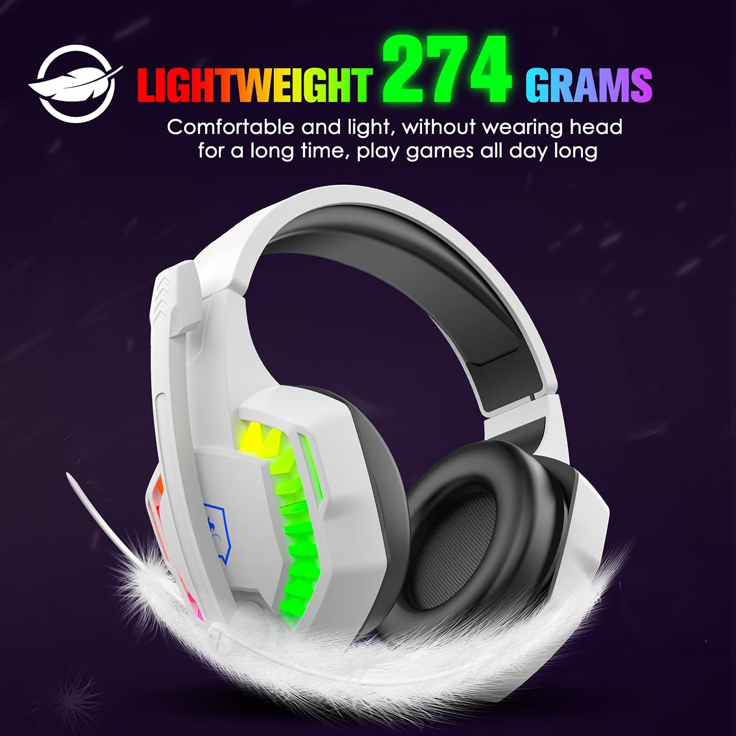 Wired Gaming Headset With Rainbow RGB Backlight Retractable Stereo Sound For PS4 White 4