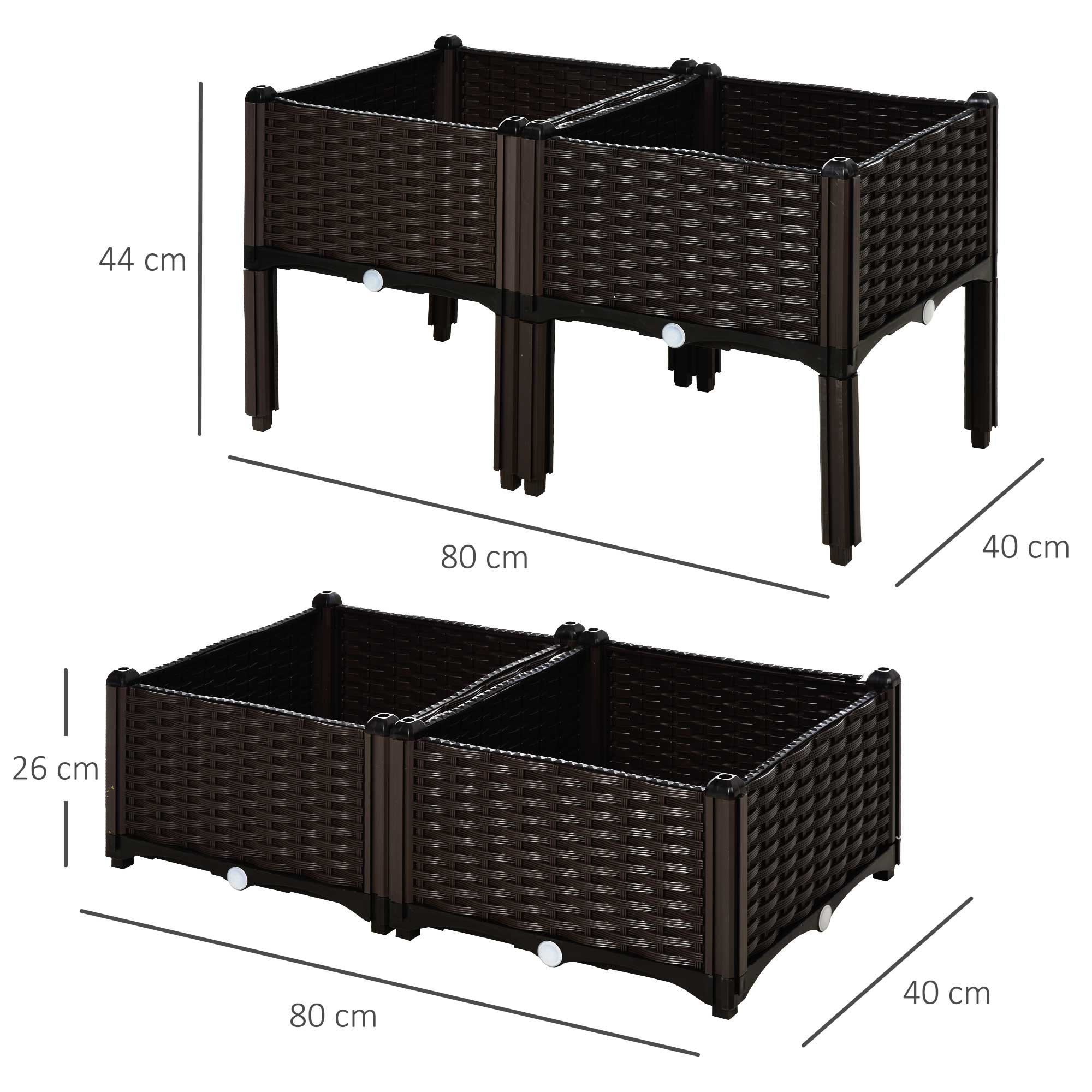 Four Piece Set 26L Garden Elevated Flowerpot Planting Box,