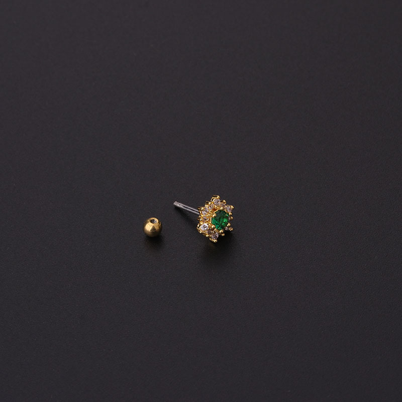 Colored Zircon Fine Needle Stainless Steel Screw Stud Earrings