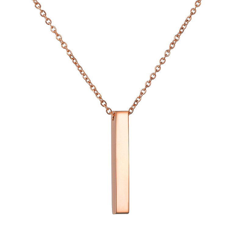 Stainless Steel Long Bar Cylinder Name Necklace