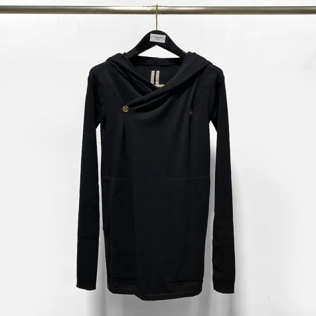 Dark Buttoned Hooded Wool Knitted Cardigan Black - Shop at LoveMi
