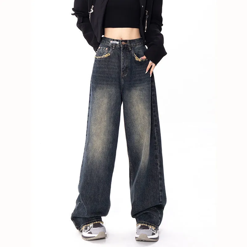 Individualized High Waist Drape Wide Leg Jeans - Blue