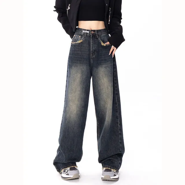 Individualized High Waist Drape Wide Leg Jeans Blue - Shop at LoveMi