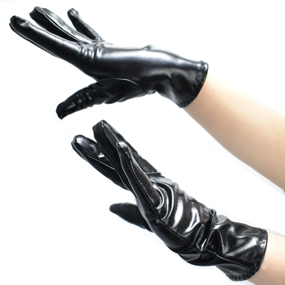 Women's Short Bright Leather Play Punk Gloves