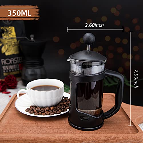 Mini French Press Coffee Maker 1 Cups, 12oz Coffee Press, Perfect For Coffee Lover Gifts Morning Coffee, Maximum Flavor Coffee Brewer With Stainless Steel Filter, 350ml - Small