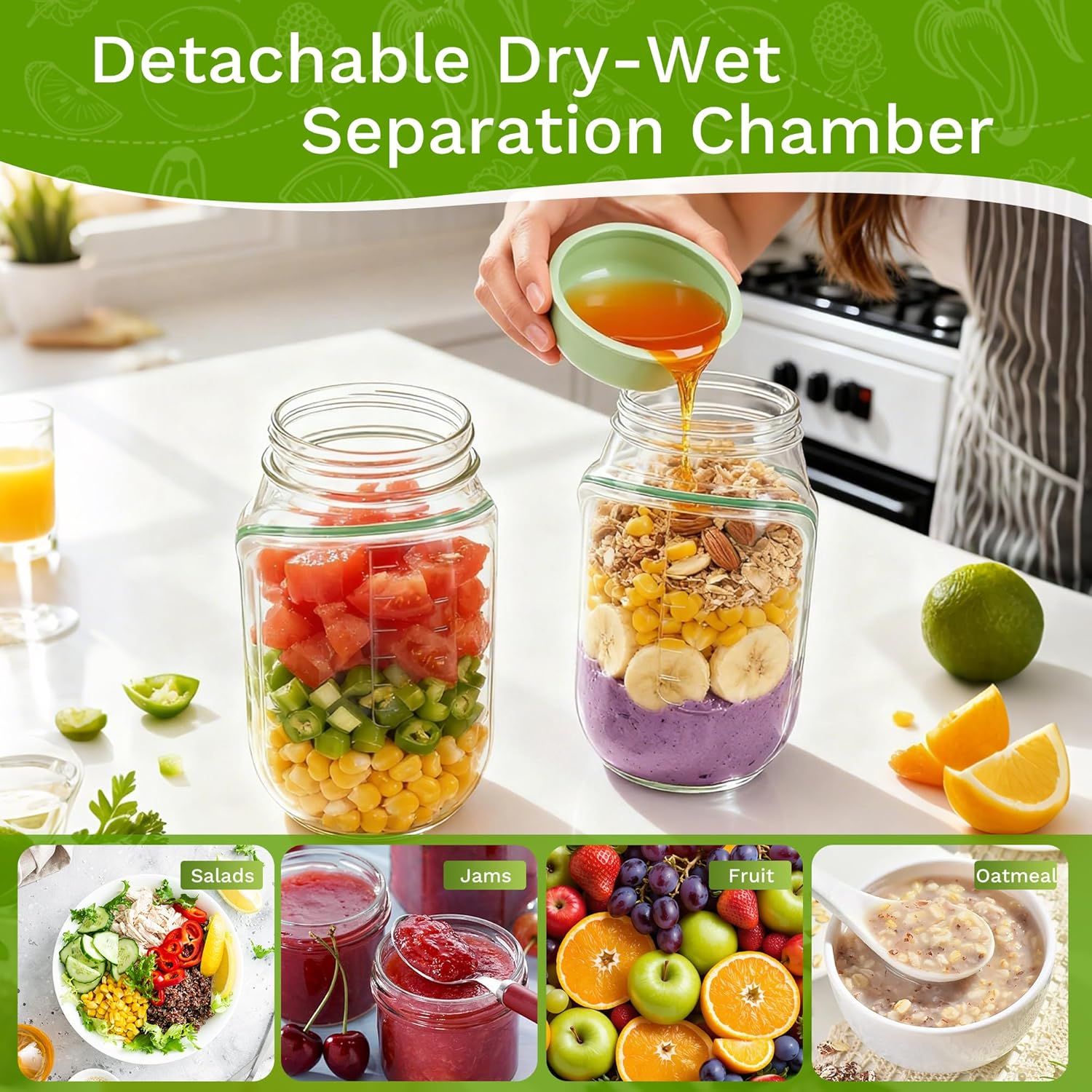 Salad Container With Side Opening, Leak-Resistant Design With Dressing Cup & Lid, Dishwasher & Freezer Safe For Office, Travel & Outdoors. — foto 2