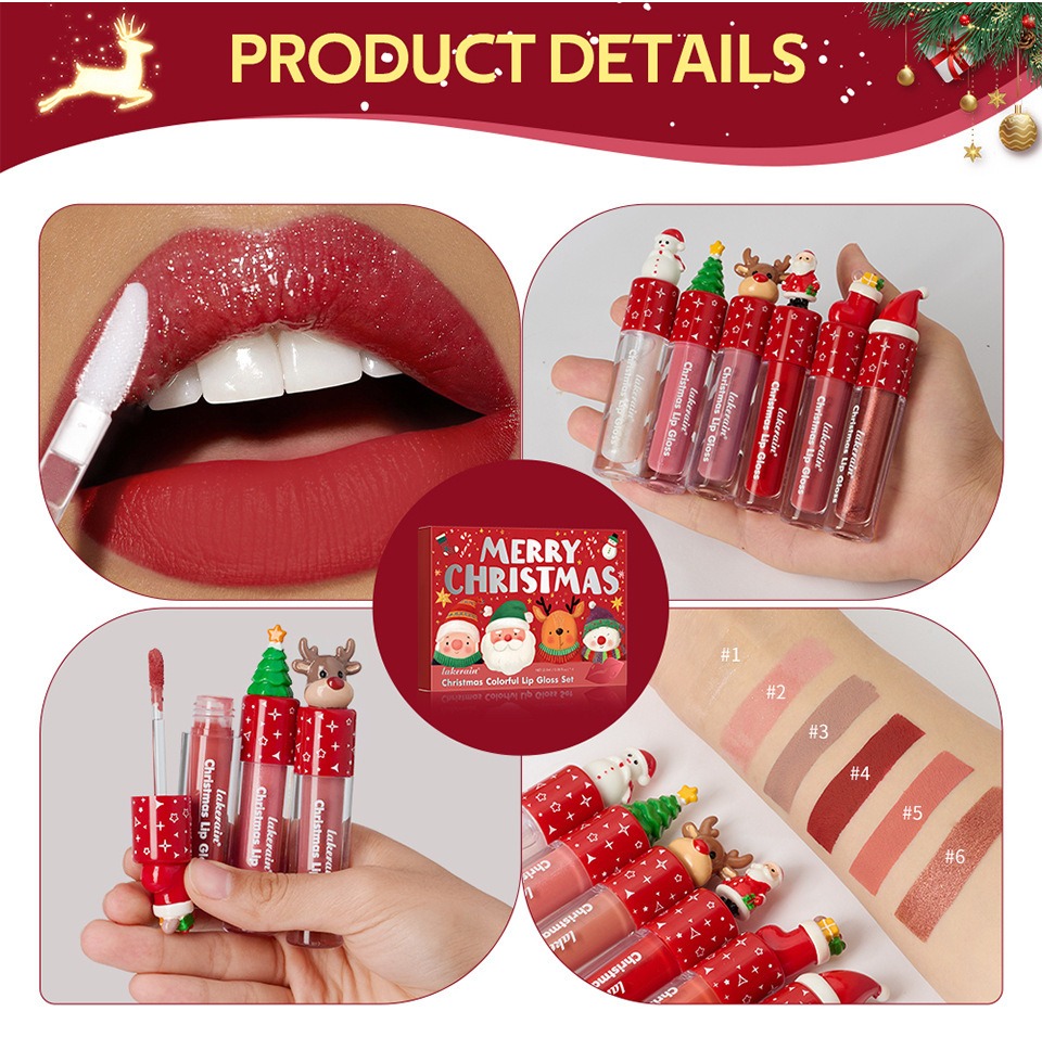 Christmas Gift Christmas Lip Gloss Set 6-Piece Red Matte Velvet Lip Gloss