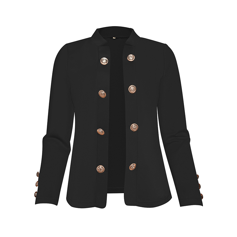 Plus Size Women’s Solid Color Double Breasted Long Sleeve Top – Button Cuff Casu