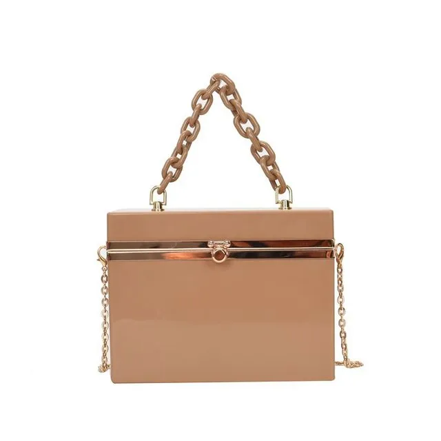 Lady Candy Color Acrylic Handbag Cute Box Messenger Bag Evening Clutch Bag Activity Chain Khaki - Shop at LoveMi