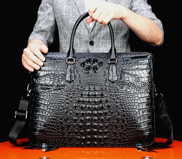 Pattern Briefcase Men's Business Men's Bag Handbag Genuine Leather Black - Shop at LoveMi
