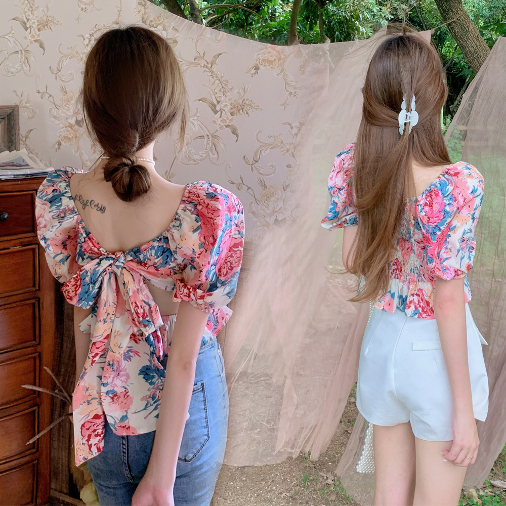 Watercolour Print Top Slimming Back Straps