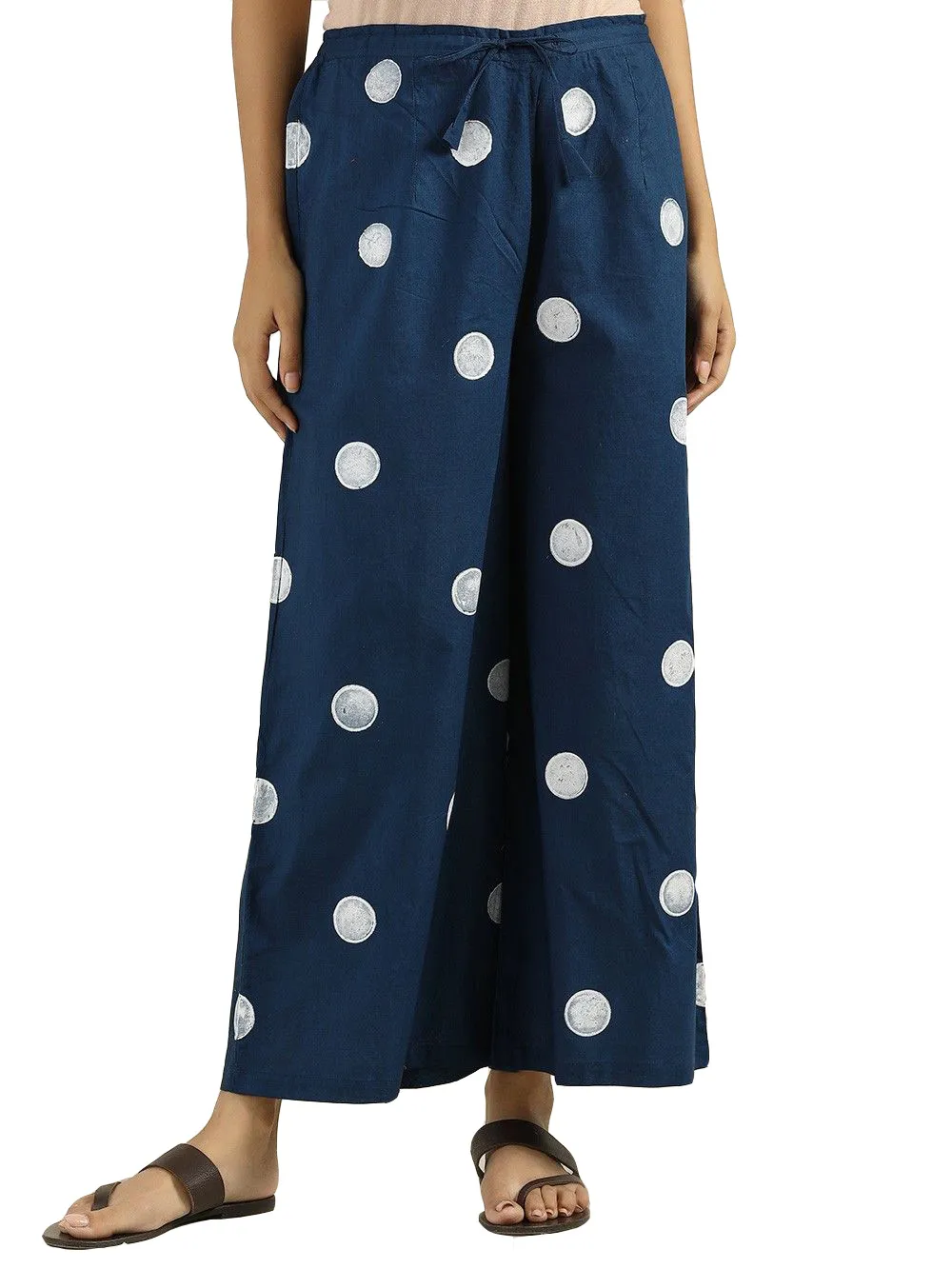 Women S Polka Dot Casual Wide Legged Wide Loose Trousers - Navy Blue
