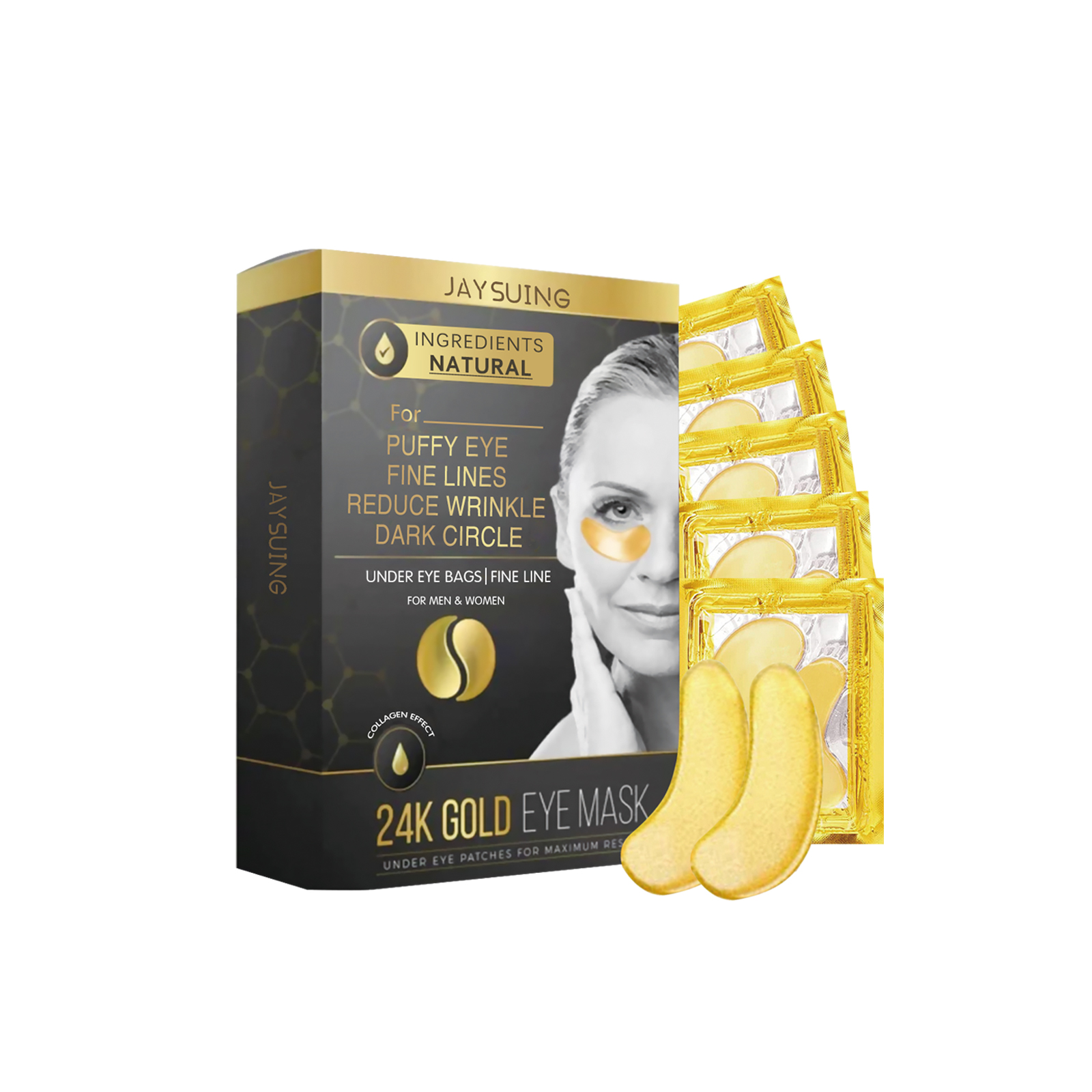 Jaysuing 24k Gold Eye Mask Fades Fine Lines, Dark Circles, Hydrates & Firms Eye Masks 1Pcs - Shop at LoveMi