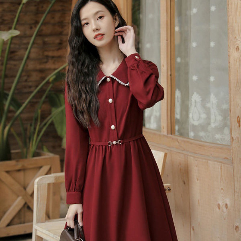 New Spring And Autumn Tea Break Dress French Retro