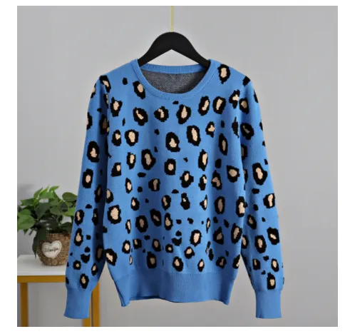 New Leopard Print Women's O neck Sweater For Autumn And Winter Style D - Shop at LoveMi