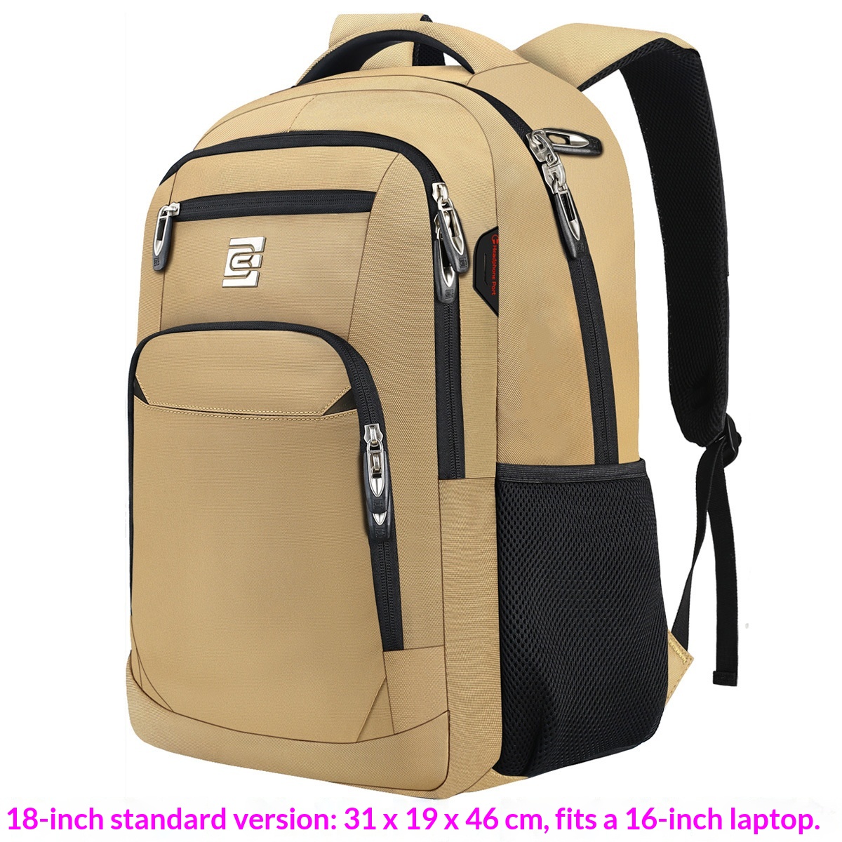 BC Men's Business Backpack Oxford Cloth Waterproof 16 Inch Large Capacity Multifunctional Computer Backpack Student Backpack Women's Khaki Standard Edition