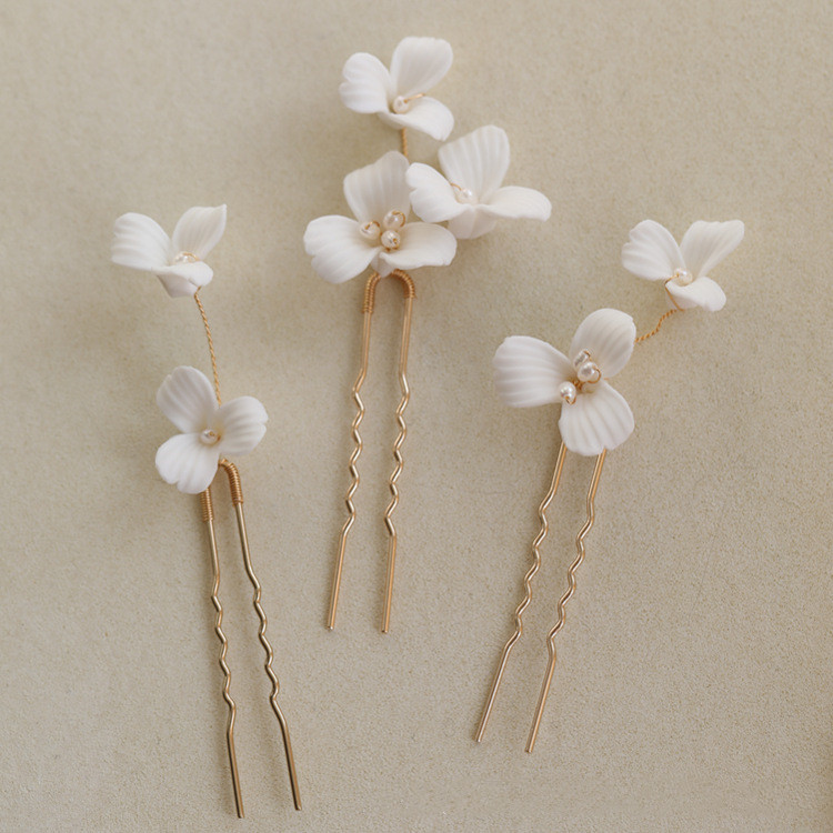 Ceramic Flower Combination Freshwater Pearl Hair Fork