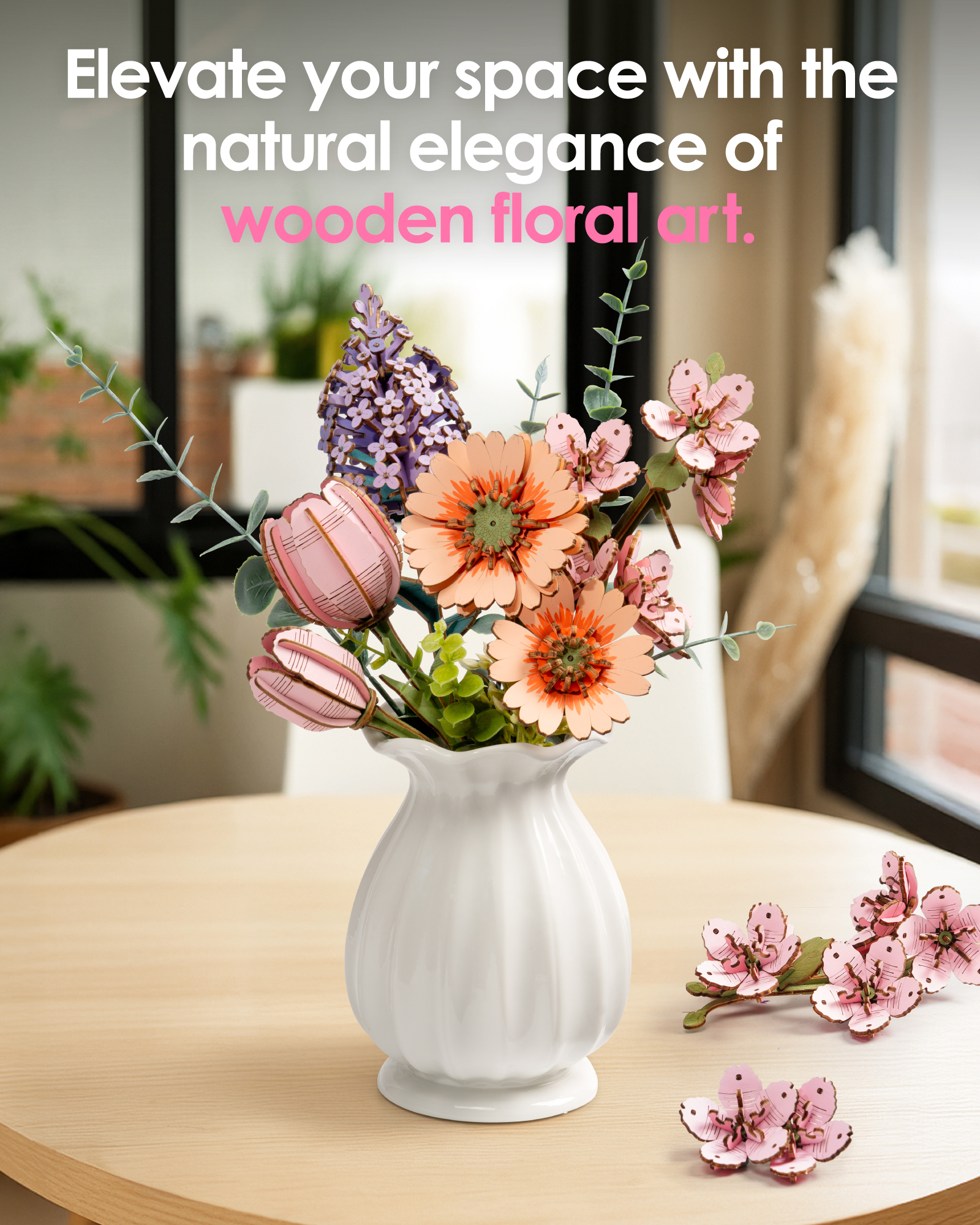 Rowood 3D Wooden Rose Bouquet - DIY Adjustable Flower Model Kit, No Glue Required, Suitable For Adults' Home And Table Decorations, Suitable For Adults And Teens, A Valentine's Day Gift For Women