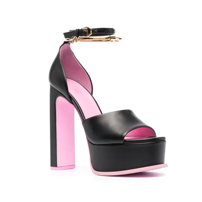 Fish Mouth Toe Thickened Water Table Thick High-heeled Buckle Metal Sandals Women