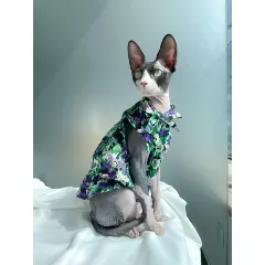 Cat Clothes Summer Thin Floral Dress Sphinx Hairless - Purple - View 1