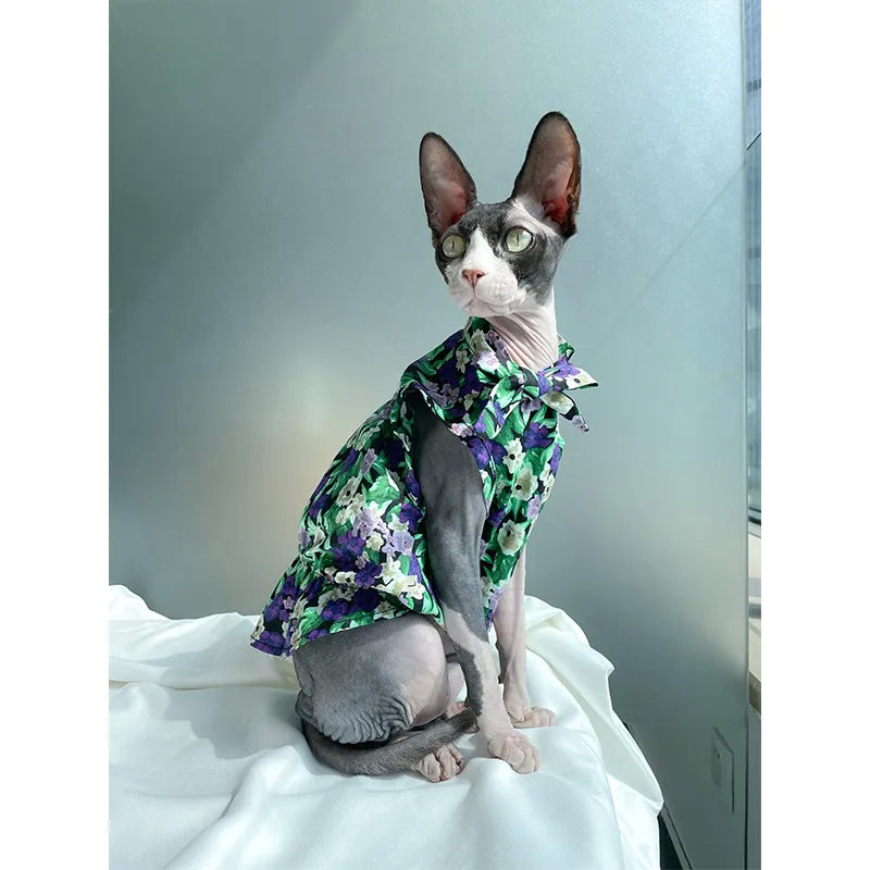 Cat Clothes Summer Thin Floral Dress Sphinx Hairless - Purple