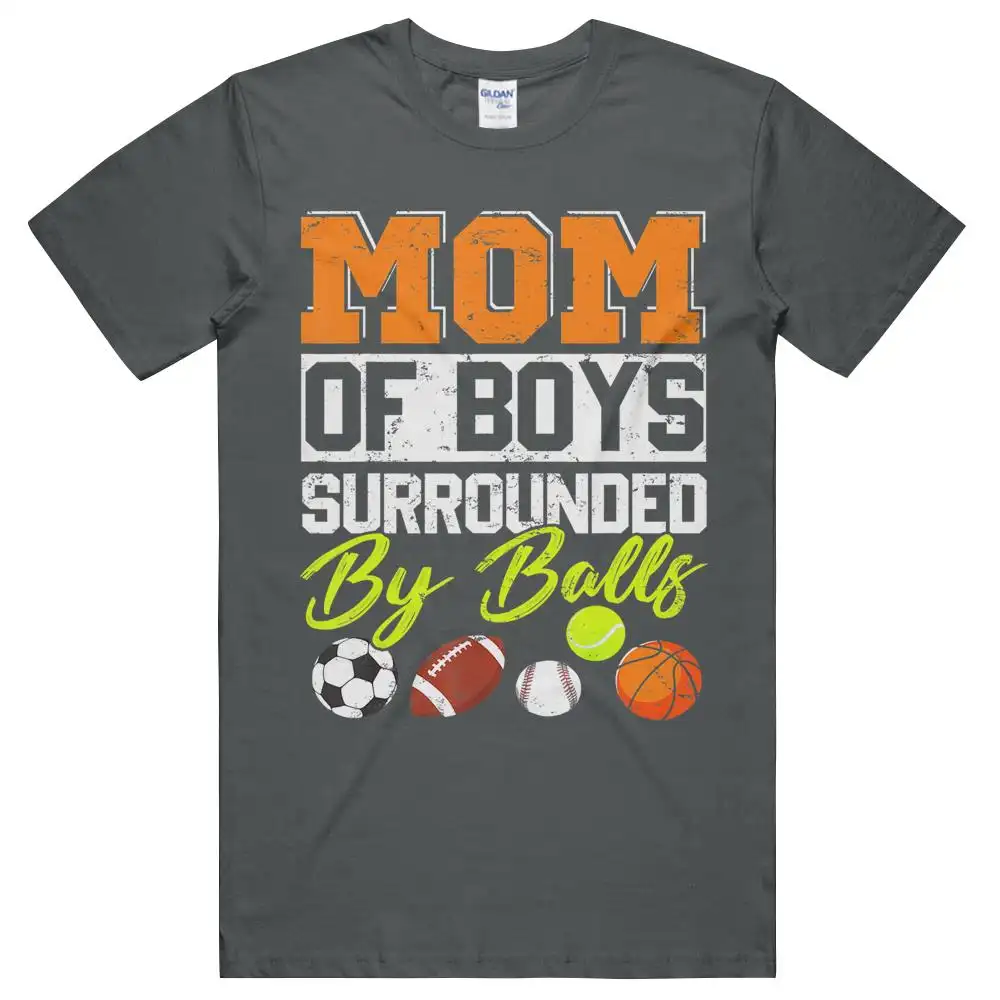 Boys And Mothers Surrounded By Balls Sports Football Tennis Fans T-shirt