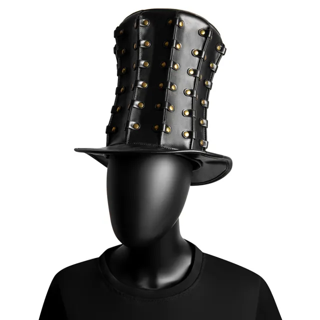 Unisex Rivet High Top Banquet PU Hat Black - Shop at LoveMi