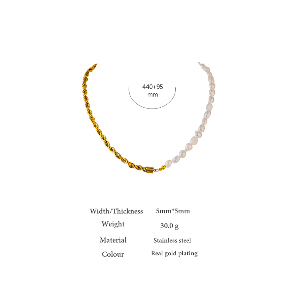 Vintage Pearl Twist Necklace Metal Chain Baroque Pearl Clavicle Chain