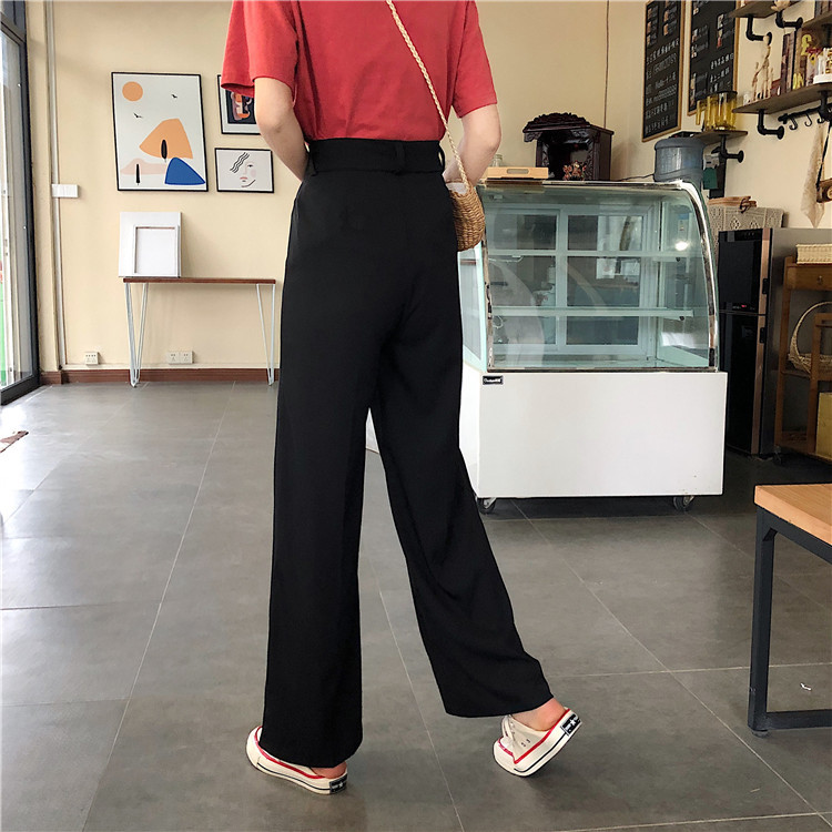 Title 4, Thin High Waist Drape Black Trousers Straight