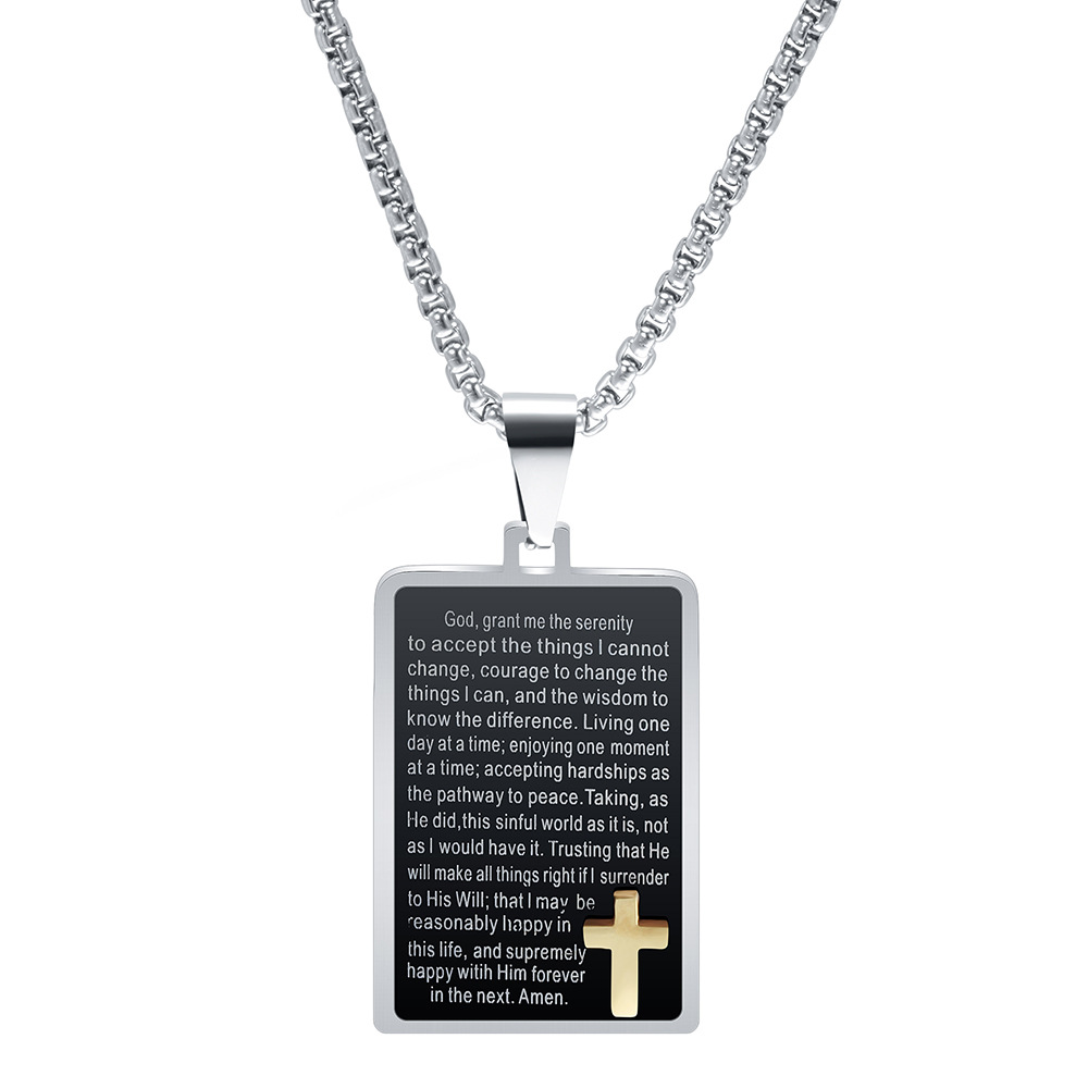 Simple Cross Pendant Retro Square Smeared Stainless Steel Necklace