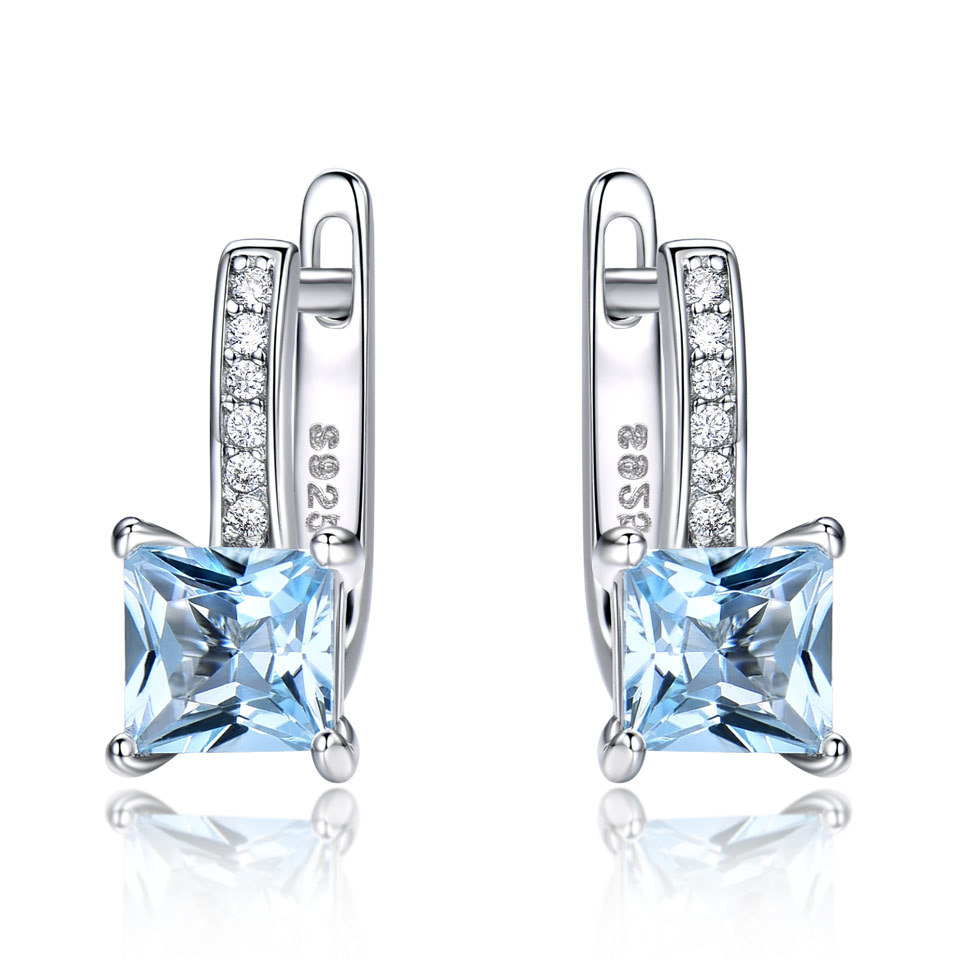 Silver Earrings Simple Square Sky Blue Topaz Earrings