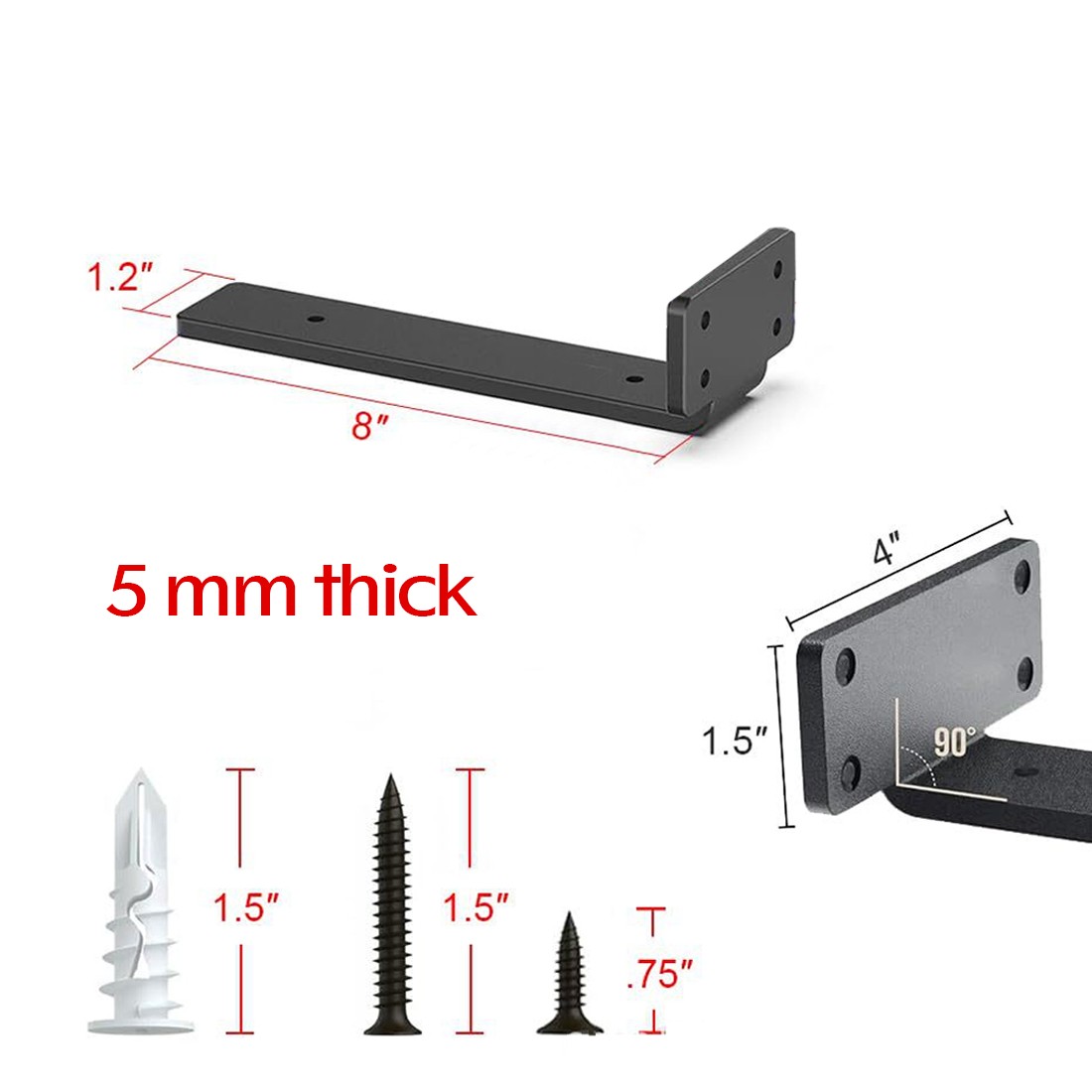 4 Pack Floating Shelf Brackets 20CM Heavy Duty Metal For Support Wall Hanging — image 9