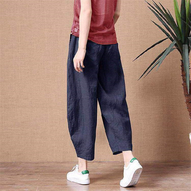 Title 5, Cotton Linen Pants Elastic Waist Vintage Trouse...