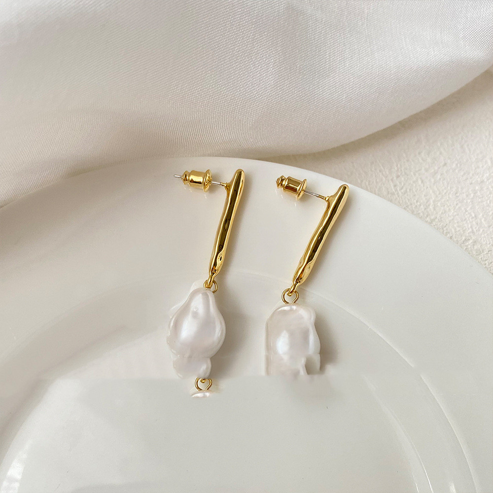 Long Personalized Imitation Pearl Silver Pin Stud Earrings