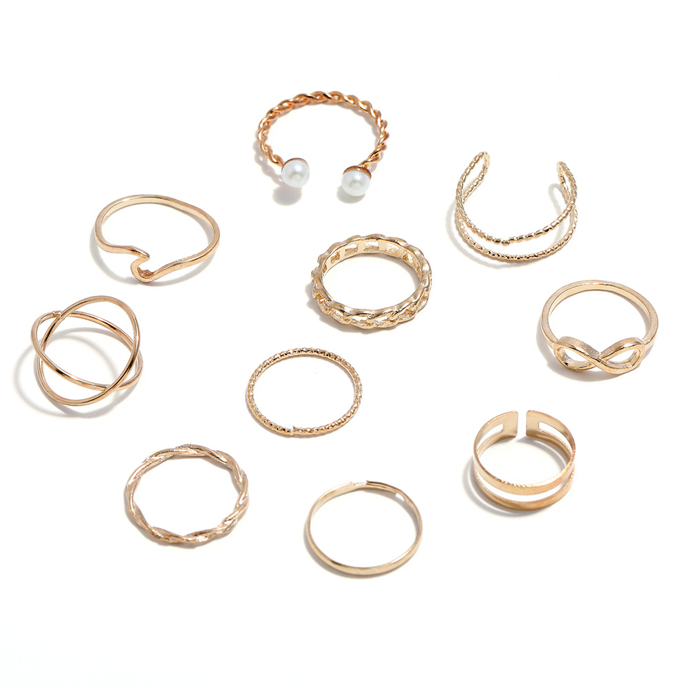 Pearl Ring Female Ins Cold Retro Ring Set