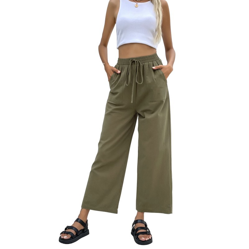 Title 2, Cotton Drawstring Loose Solid Color Cotton Crop...