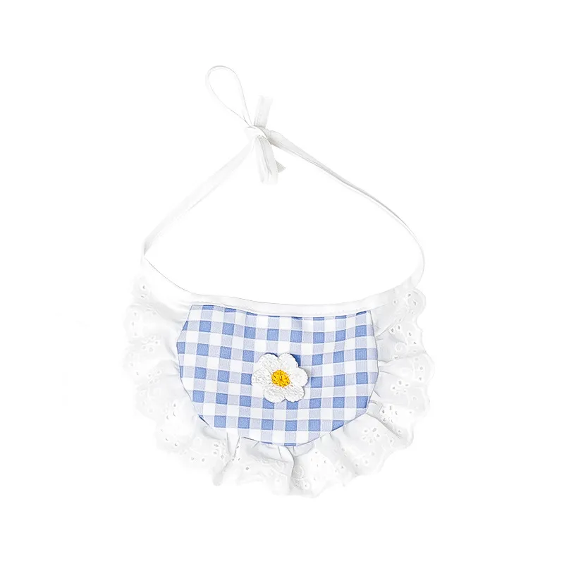 Summer Lace Faux Paw Corgi Teddy Sun Hat - Blue Plaid Bib