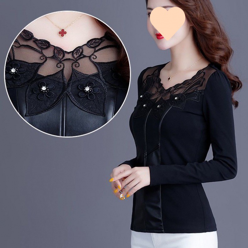Top Long Sleeve Lace Splicing Blouse