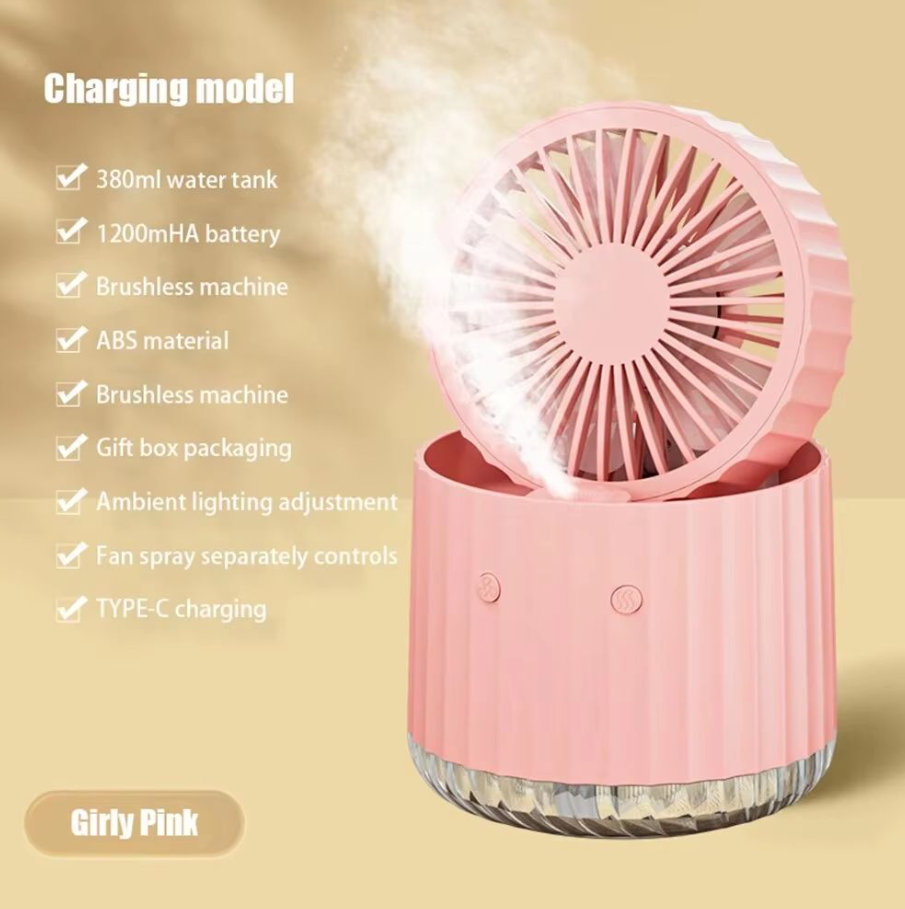 Rechargeable Mist Spray Fan 3 Speeds Portable USB Fan With 5 Blades