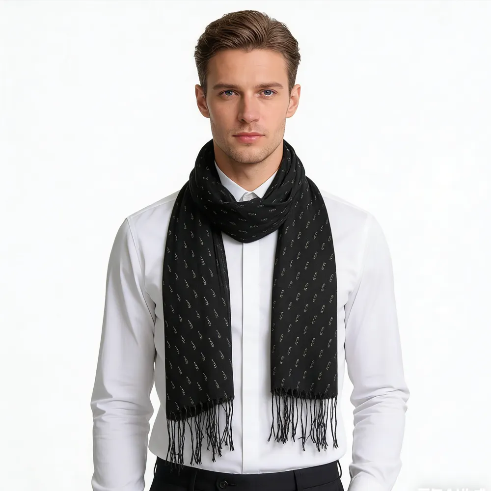 Elegant Abstract Evening Scarf, Black Printed Versatile