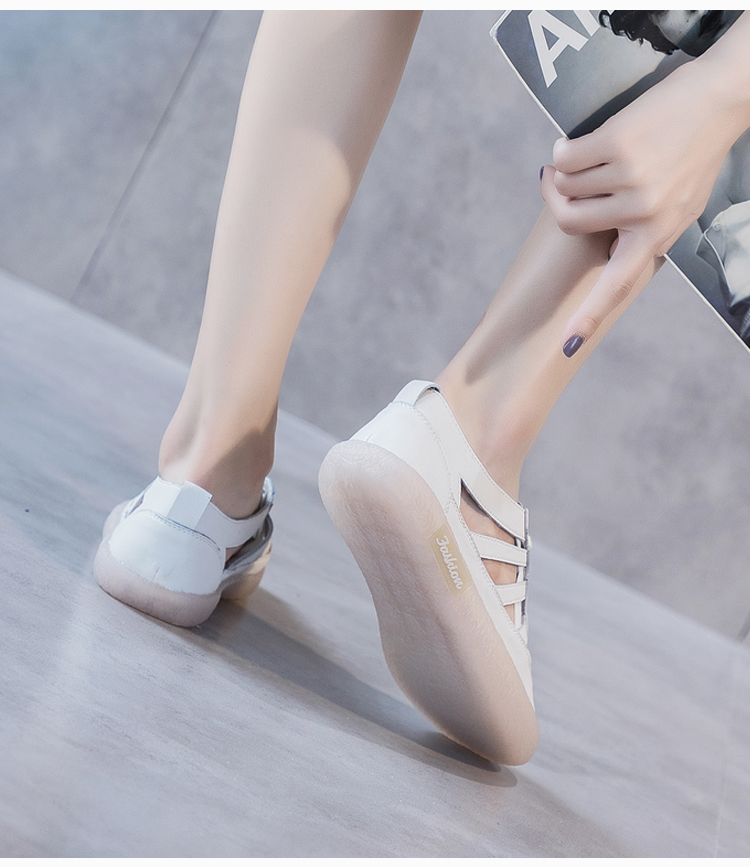 Women's Large Size Leather Toe Hollow White Shoes