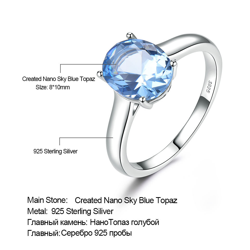 S925 Sterling Silver Female Blue Topaz Romantic Ring Fashion Jewelry