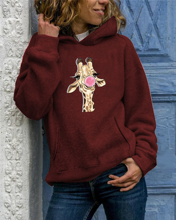 Women's Solid Color Printed Round Neck Sweater